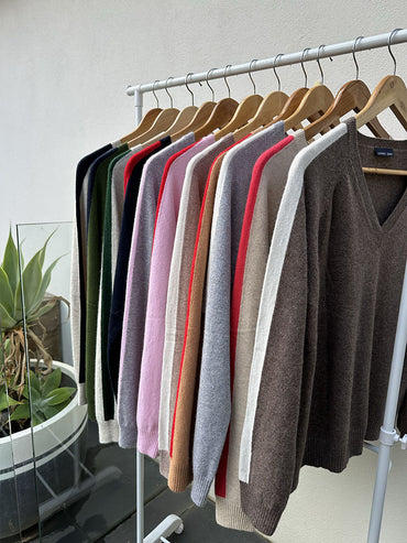 Cashmere/Wool V Neck Stripe Jumper
